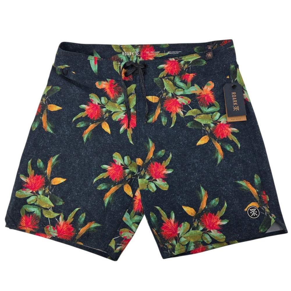 Roark Passage 18" La Selva Floral Hemp Blend Boardshorts Mems 33 NWT